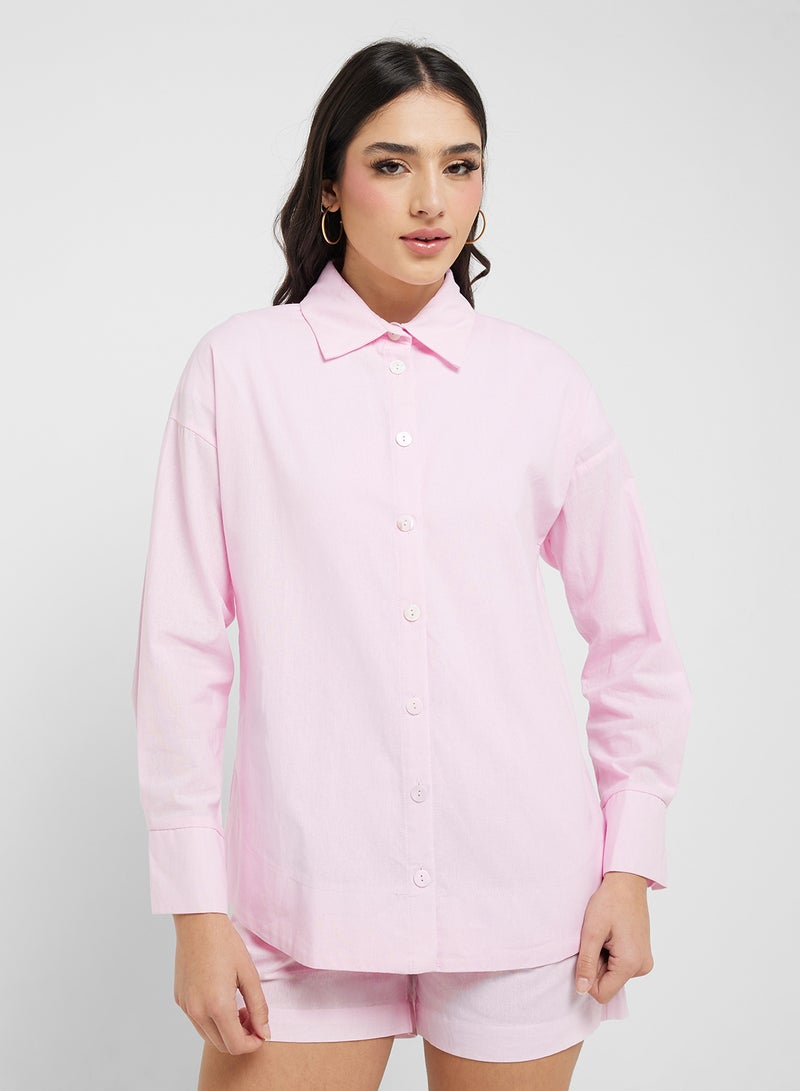 جينجر طقم قميص بأزرار قطني واسع وشورت - Image 3