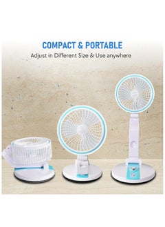 Wireless Portable Folding Fan with LED Light With USB Rechargeable Can be used as Table or Desktop Fan for both Home & Outdoor Use Multicolor
