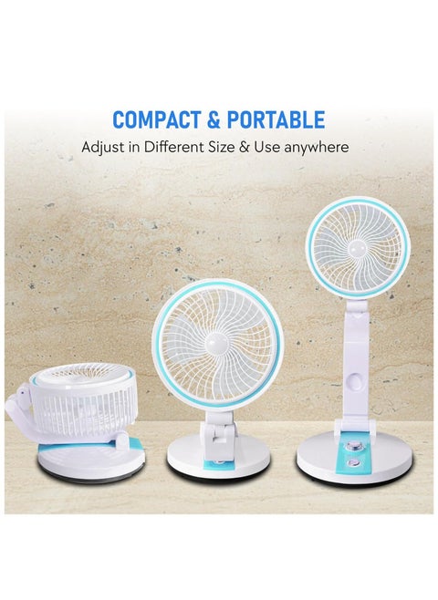 Wireless Portable Folding Fan with LED Light With USB Rechargeable Can be used as Table or Desktop Fan for both Home & Outdoor Use Multicolor