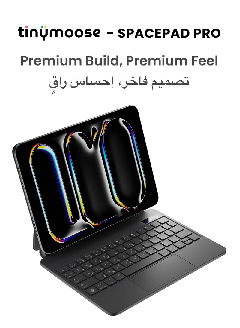 TinyMoose iPad Keyboard SpacePad Pro — Compatible with iPad Pro 11(M4) 2024 — Arabic and English Keyboard, 5-Way Multi-Touch Touchpad, LED Battery Display, 7-Color Backlit, Scissor Keys, Adjustable Stand, Bluetooth 5.0 — Carbon Black - Image 2