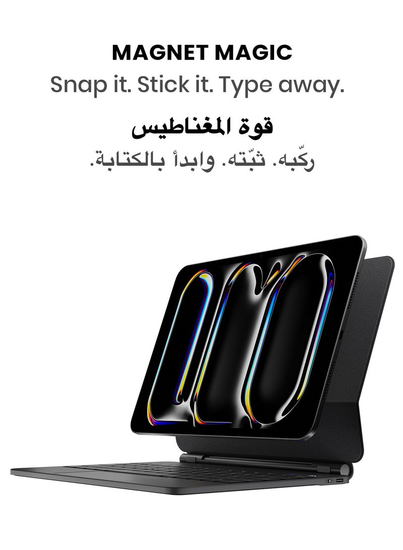 TinyMoose iPad Keyboard SpacePad Pro — Compatible with iPad Pro 11(M4) 2024 — Arabic and English Keyboard, 5-Way Multi-Touch Touchpad, LED Battery Display, 7-Color Backlit, Scissor Keys, Adjustable Stand, Bluetooth 5.0 — Carbon Black - Image 3