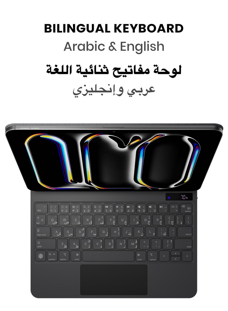 TinyMoose iPad Keyboard SpacePad Pro — Compatible with iPad Pro 11(M4) 2024 — Arabic and English Keyboard, 5-Way Multi-Touch Touchpad, LED Battery Display, 7-Color Backlit, Scissor Keys, Adjustable Stand, Bluetooth 5.0 — Carbon Black - Image 5