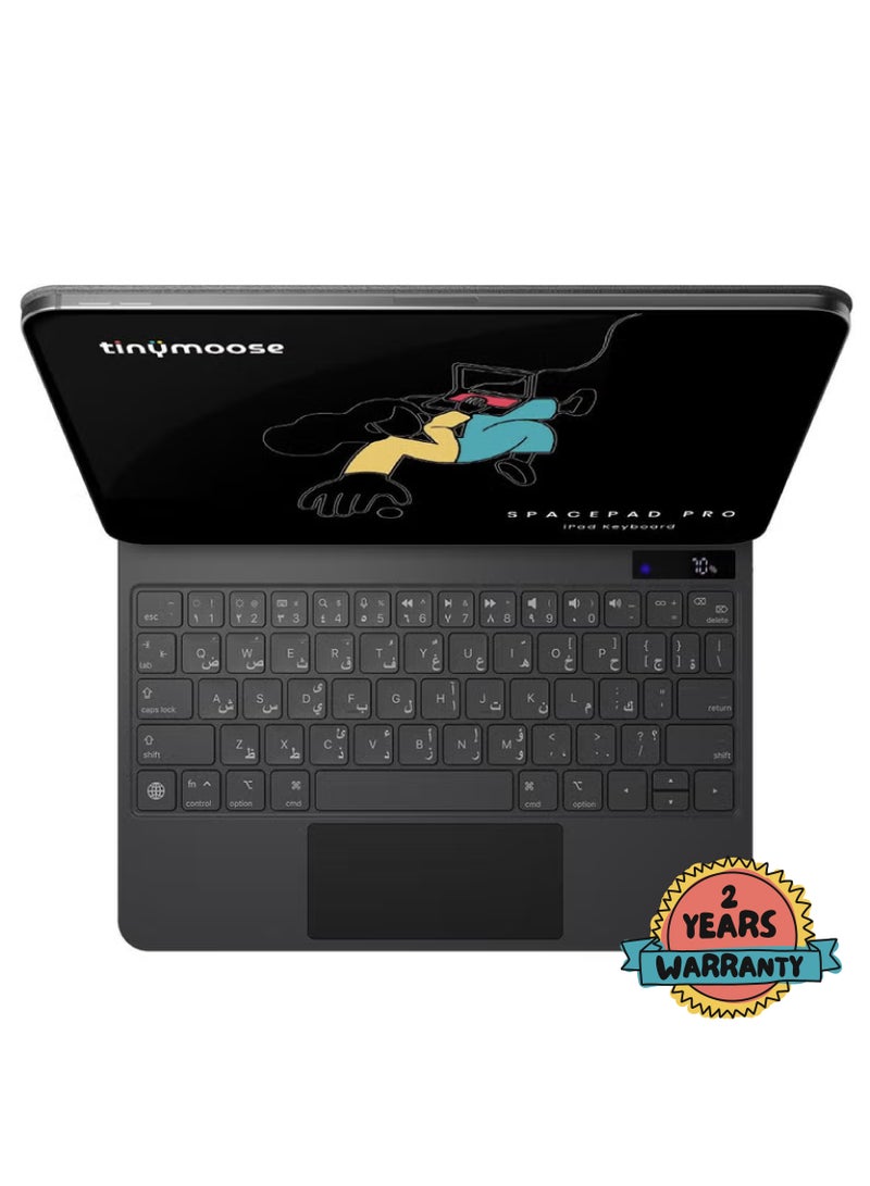 TinyMoose iPad Keyboard SpacePad Pro — Compatible with iPad Pro 11(M4) 2024 — Arabic and English Keyboard, 5-Way Multi-Touch Touchpad, LED Battery Display, 7-Color Backlit, Scissor Keys, Adjustable Stand, Bluetooth 5.0 — Carbon Black - Image 1