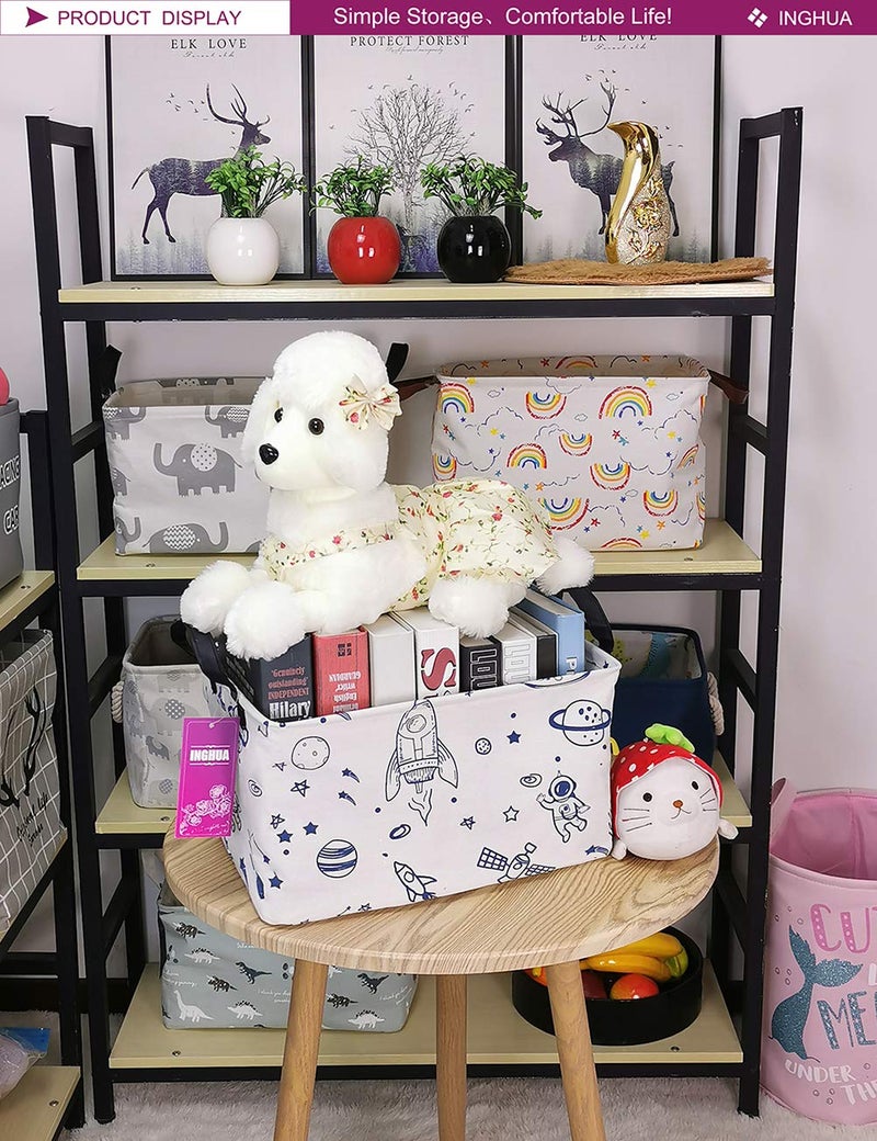 INGHUA Rectangular Storage Basket Fabric Organizer Bin for Toys,Books,Clothes,Gifts,Pets-Perfect for Home,Office,Nursery,Dorm,Shelf(Rec Spaceships) - Image 3