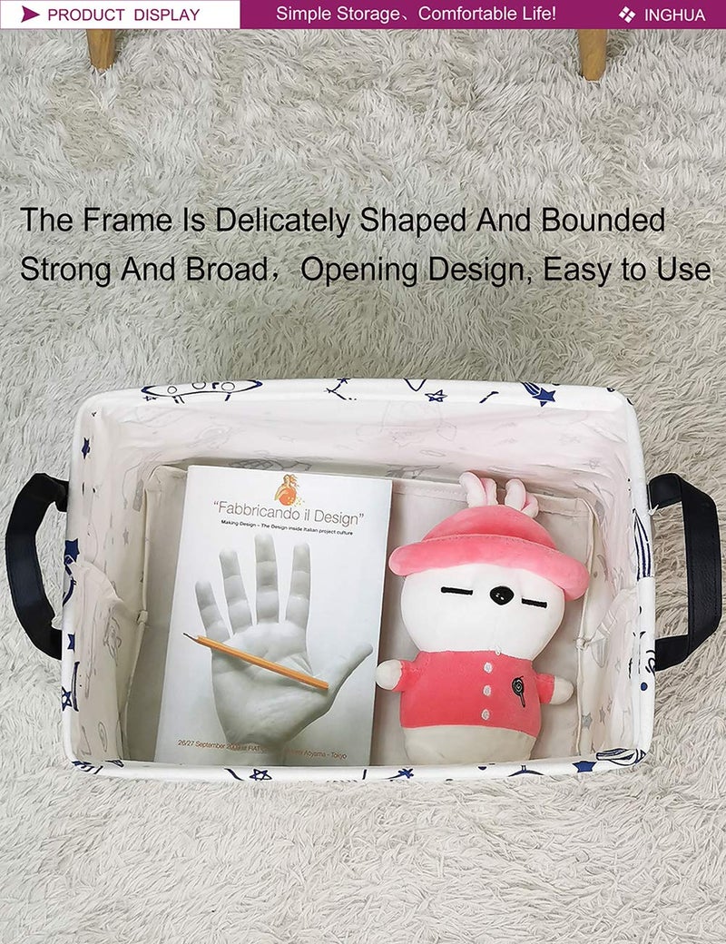 INGHUA Rectangular Storage Basket Fabric Organizer Bin for Toys,Books,Clothes,Gifts,Pets-Perfect for Home,Office,Nursery,Dorm,Shelf(Rec Spaceships) - Image 4