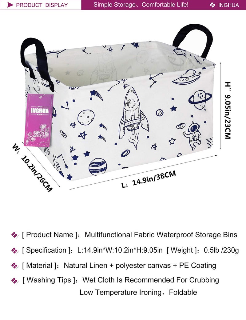 INGHUA Rectangular Storage Basket Fabric Organizer Bin for Toys,Books,Clothes,Gifts,Pets-Perfect for Home,Office,Nursery,Dorm,Shelf(Rec Spaceships) - Image 2