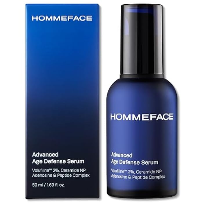 HOMMEFACE Men’s Advanced Age Defense Anti-Wrinkle Face Serum - Anti-Aging Korean Skincare Technology with Volufiline, Ceramide, Collagen, Hyaluronic Acid & Peptides, 1.69 fl oz - Image 1
