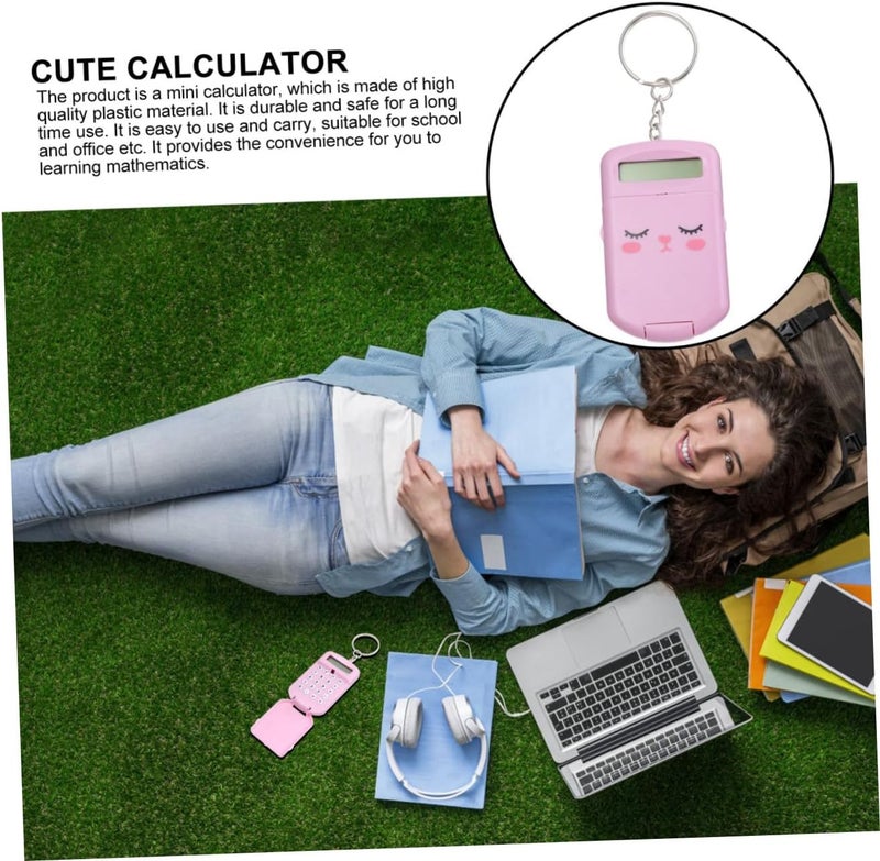2pcs Mini Calculator Portable Electronic Pocket Calculator for Students with Cute Pink Cartoon Design Basic Arithmetic Tool for School and Office Use - Image 3