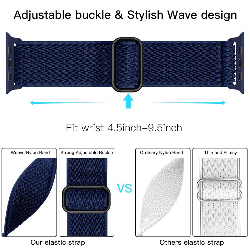 Lerobo Stretchy Nylon Bands Compatible with Apple Watch 44mm 45mm 42mm 49mm iWatch SE/Series 9 8 7 Series 6 5 4 3 2 1 Ultra 2 for Women Men,Soft Adjustable Solo Loop Sport Elastic Band Accessories - Image 3