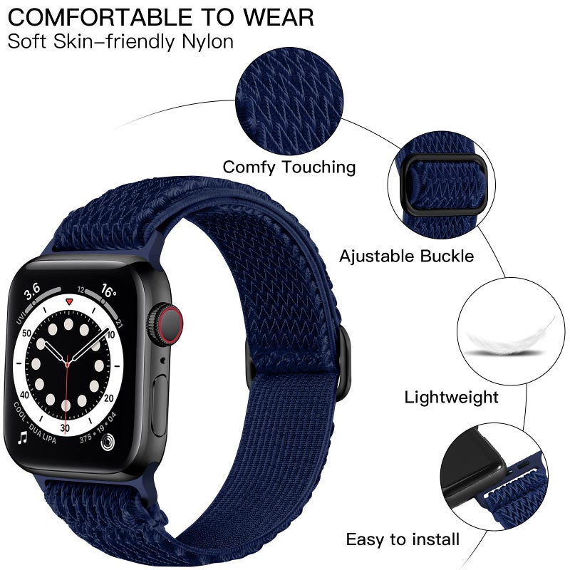 Lerobo Stretchy Nylon Bands Compatible with Apple Watch 44mm 45mm 42mm 49mm iWatch SE/Series 9 8 7 Series 6 5 4 3 2 1 Ultra 2 for Women Men,Soft Adjustable Solo Loop Sport Elastic Band Accessories - Image 2