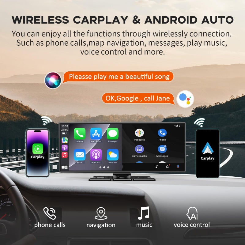 M CARKUMI Largest 11.5" Portable Carplay Screen for Car, 4K Wireless Car Play & Android Auto, Upgrade Touchscreen with Dash Cam, App Control/Loop Recording/Backup Camera/Mirror Link/GPS/FM for All Vehicles - Image 2