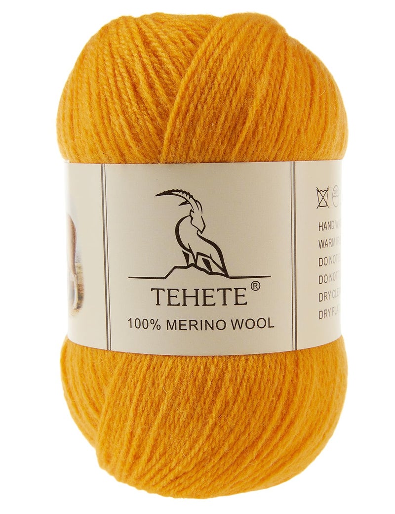 TEHETE 100 Merino Wool Yarn for Knitting 3Ply Luxury Warm Soft Lightweight Crochet YarnGinger1Ball