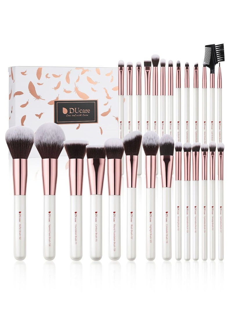DUcare Professional 27-Piece Vegan Makeup Brush Set - White Luxury Kabuki, Foundation, Blending & Eyeshadow Brushes with Gift Box (FSC Certified)  - Image 1