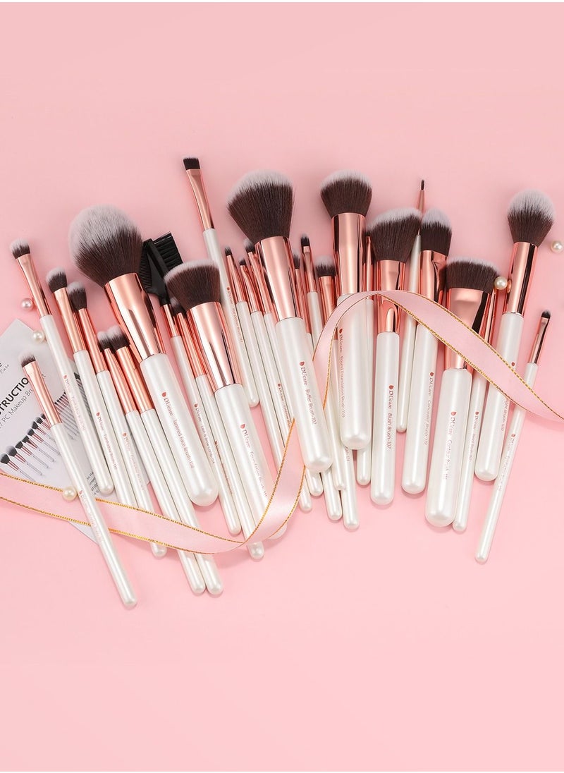 DUcare Professional 27-Piece Vegan Makeup Brush Set - White Luxury Kabuki, Foundation, Blending & Eyeshadow Brushes with Gift Box (FSC Certified)  - Image 3
