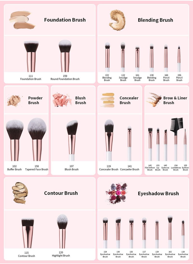 DUcare Professional 27-Piece Vegan Makeup Brush Set - White Luxury Kabuki, Foundation, Blending & Eyeshadow Brushes with Gift Box (FSC Certified)  - Image 2
