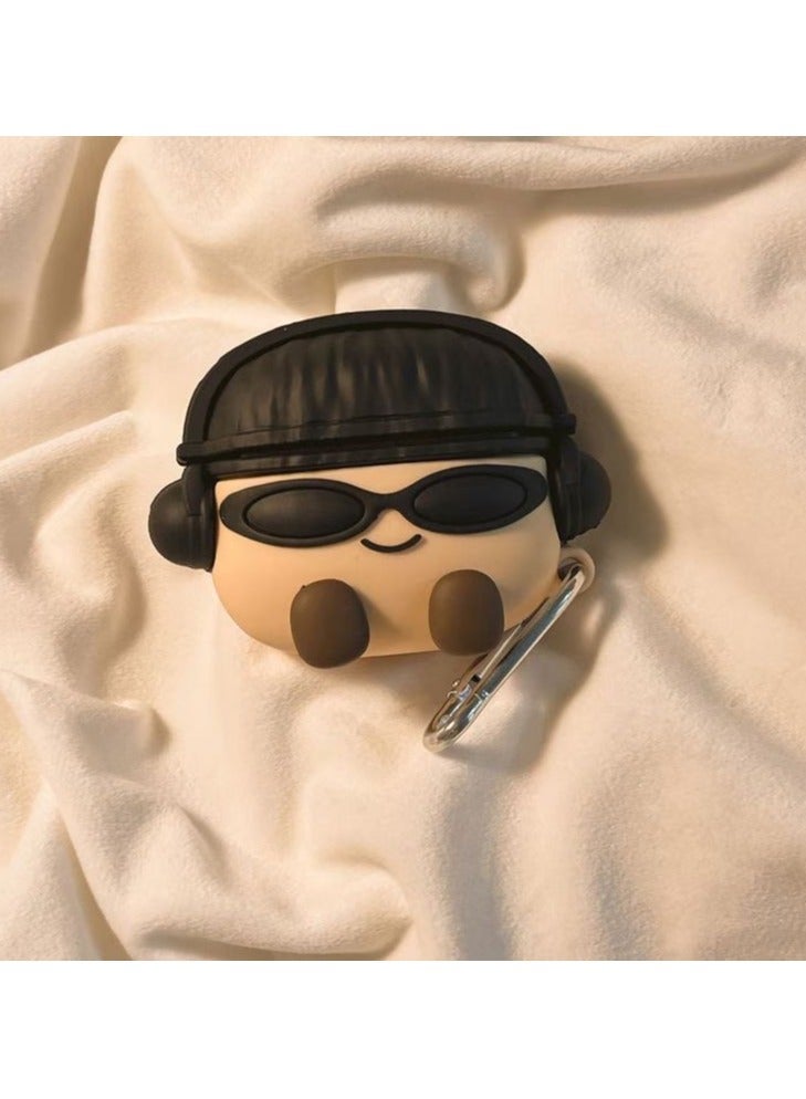 For AirPods 4 Case 3D Cartoon Cute Silicone Earbuds Cover with Carabiner - Glasses Boy - Image 2