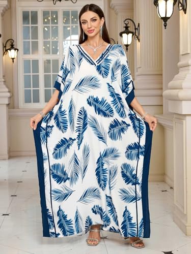 KECVOT Kaftan Dresses for Women V Neck Batwing Sleeve Plus Size Caftans Swimwear Coverups Maxi Beach Dresses - Image 2