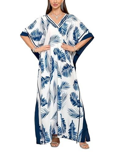 KECVOT Kaftan Dresses for Women V Neck Batwing Sleeve Plus Size Caftans Swimwear Coverups Maxi Beach Dresses - Image 1