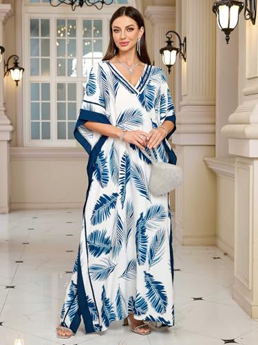 KECVOT Kaftan Dresses for Women V Neck Batwing Sleeve Plus Size Caftans Swimwear Coverups Maxi Beach Dresses - Image 5