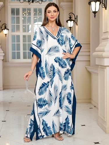 KECVOT Kaftan Dresses for Women V Neck Batwing Sleeve Plus Size Caftans Swimwear Coverups Maxi Beach Dresses - Image 4
