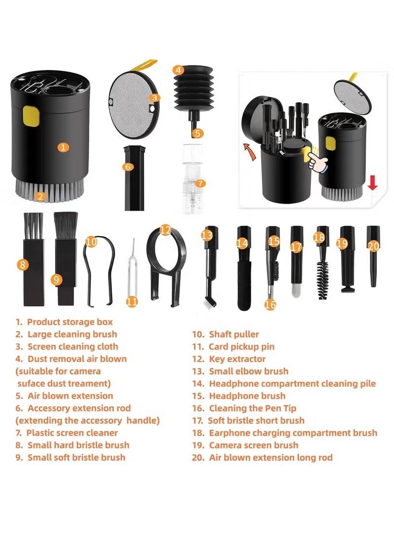 20-in-1 Laptop Phone screen earplug cleaning kit, keyboard cleaning kit, keyboard cleaning kit with electronic brush spray (black) - Image 2