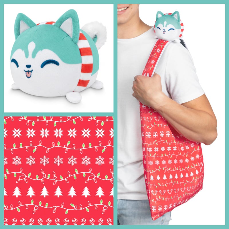 TeeTurtle TeeTurtle - Plushie Tote Bag - Festive Holiday Husky - From the creators of the Original Reversible Octopus Plushie - Take Your Plush Pal Wherever You Go!  - Image 2