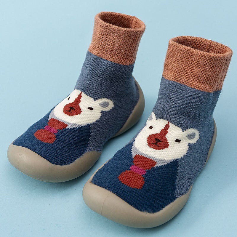 Winter Fleece Baby Sock Shoes Soft Sole Knit Cute Toddler Pre-Walkers Mr. Blue Bear 