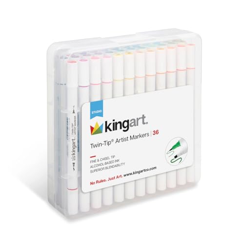 KINGART Dual Tip Alcohol Based Art Markers, 36 Colors Permanent Marker Pens Highlighters with Case Perfect for Illustration Adult Coloring Sketching and Card Making… - Image 4