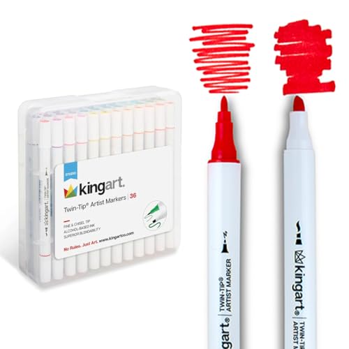 KINGART Dual Tip Alcohol Based Art Markers, 36 Colors Permanent Marker Pens Highlighters with Case Perfect for Illustration Adult Coloring Sketching and Card Making… - Image 1