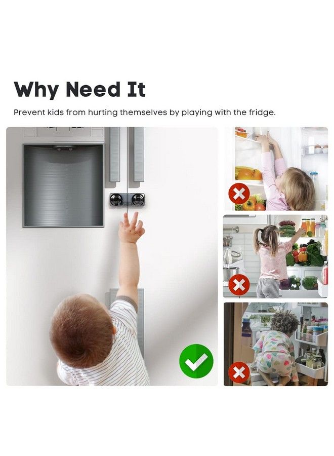 Eudemon 2 Pack Childproof Refrigerator Lock Baby Safety French Fridge Door Lock Freezer Lock Invisible Cabinet Cupboard Lock For Toddlers Easy To Install No Tools Need Or Drill (Clearblack) - Image 4