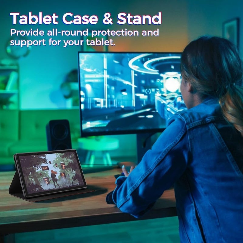 حافظة من نوع TPU بنقش خشبي بني لجهاز Tab Lite 8.7 (2021)، نحيفة وخفيفة الوزن، مزودة بقاعدة قابلة للطي وحماية من الصدمات. - Image 3