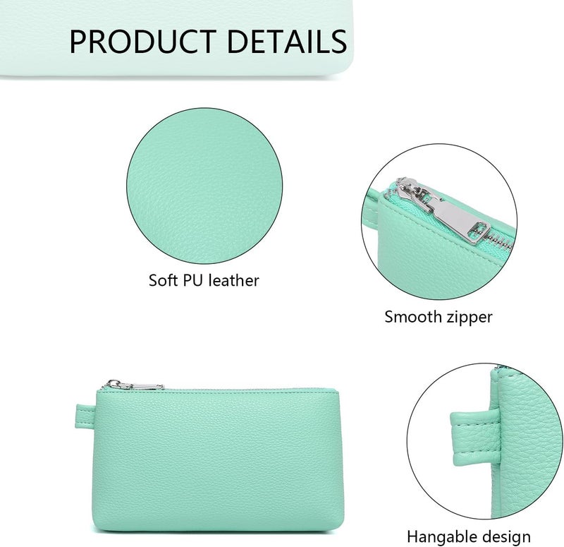 YONBEN PU Leather Makeup Simple and Convenient Handbag Small Exquisite Storage Bag, PU/Light Green, Simple - Image 4