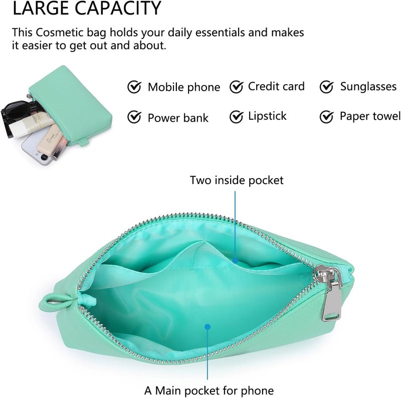 YONBEN PU Leather Makeup Simple and Convenient Handbag Small Exquisite Storage Bag, PU/Light Green, Simple - Image 5
