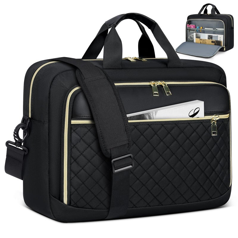 NEWHEY Laptop Bag 17.3 Inch Laptop Briefcase for Women Men Waterproof Shoulder Messenger Bag Large Computer Bag for Business Office Work College, Black - Image 1