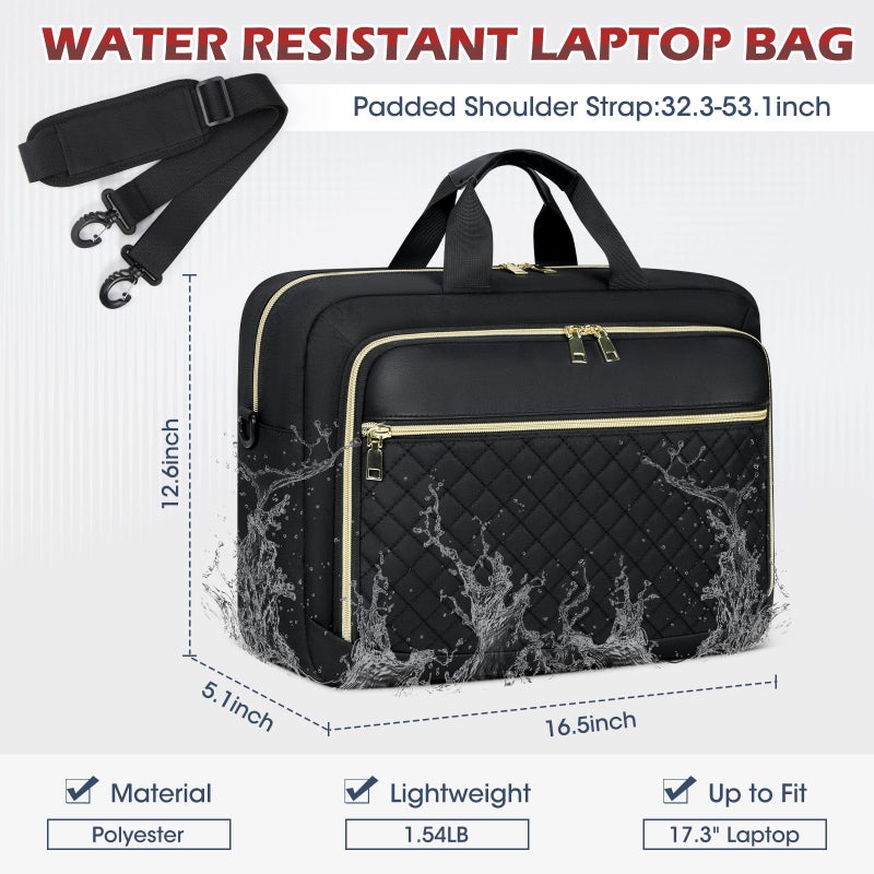 NEWHEY Laptop Bag 17.3 Inch Laptop Briefcase for Women Men Waterproof Shoulder Messenger Bag Large Computer Bag for Business Office Work College, Black - Image 3