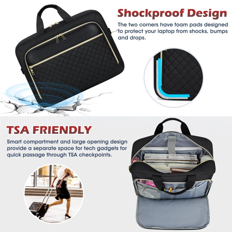 NEWHEY Laptop Bag 17.3 Inch Laptop Briefcase for Women Men Waterproof Shoulder Messenger Bag Large Computer Bag for Business Office Work College, Black - Image 5