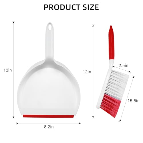 NACENA Dust Pan and Brush Set, Large Hand Broom and Dustpan Set Large Brush and Dustpan Set for Camping Broom and Dustpan Combo for Daily Cleaning Pet Hair Office Home Car, White & Red - Image 2