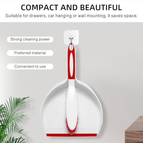 NACENA Dust Pan and Brush Set, Large Hand Broom and Dustpan Set Large Brush and Dustpan Set for Camping Broom and Dustpan Combo for Daily Cleaning Pet Hair Office Home Car, White & Red - Image 5