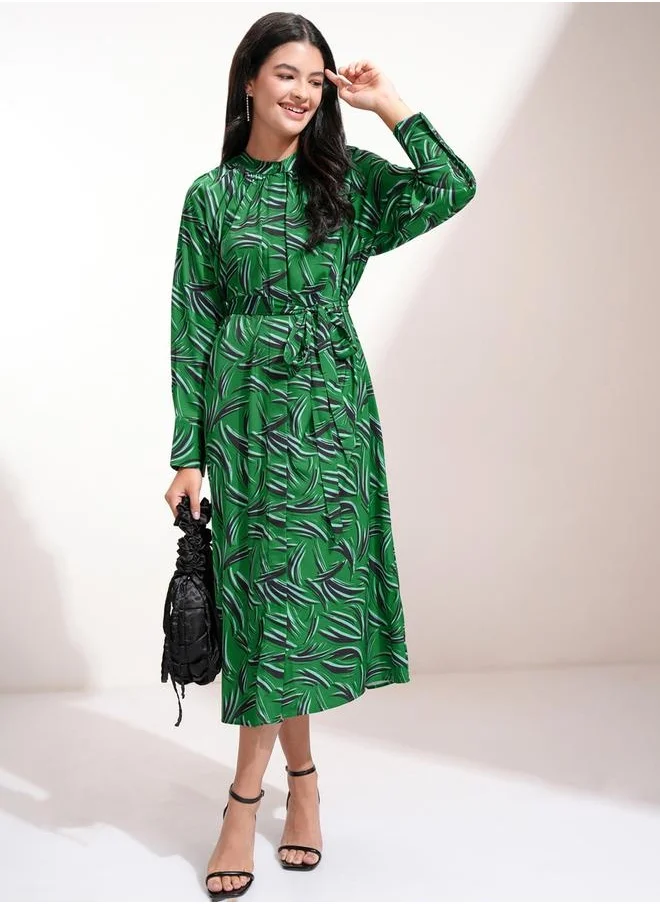 Tokyo Talkies All-Over Print Waist Tie-Up Midi Dress