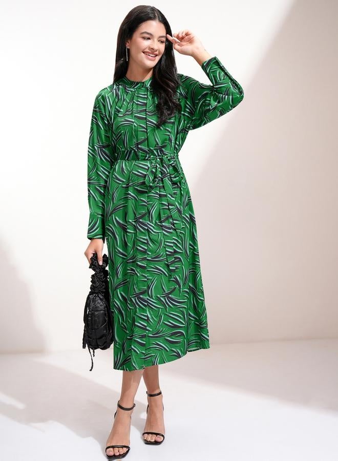 Tokyo Talkies All-Over Print Waist Tie-Up Midi Dress - Image 1