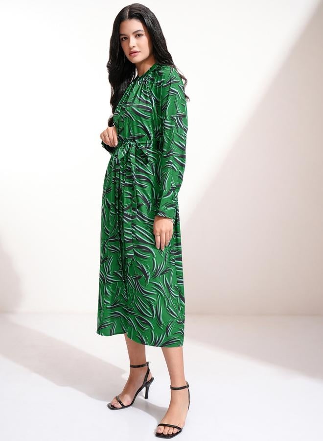 Tokyo Talkies All-Over Print Waist Tie-Up Midi Dress - Image 3