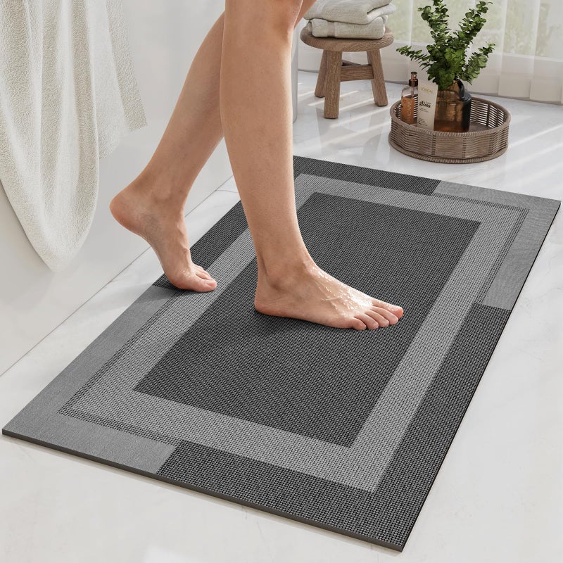 YDKGL Non Slip Bath Mat, Rubber Backing Ultra Thin Bathroom Rugs Fit Under Door Quick Dry Super Absorbent Washable Bath Rug Shower Mat for Bathroom Floor Bathtub Sink, Easy Care Dark Grey 16"x24" - Image 1
