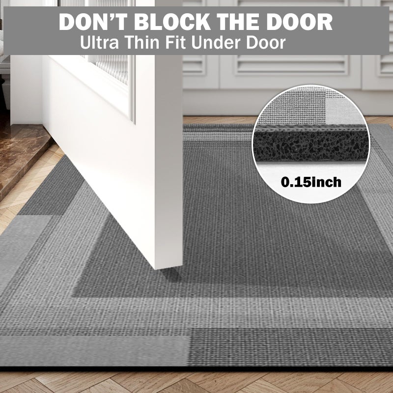 YDKGL Non Slip Bath Mat, Rubber Backing Ultra Thin Bathroom Rugs Fit Under Door Quick Dry Super Absorbent Washable Bath Rug Shower Mat for Bathroom Floor Bathtub Sink, Easy Care Dark Grey 16"x24" - Image 3