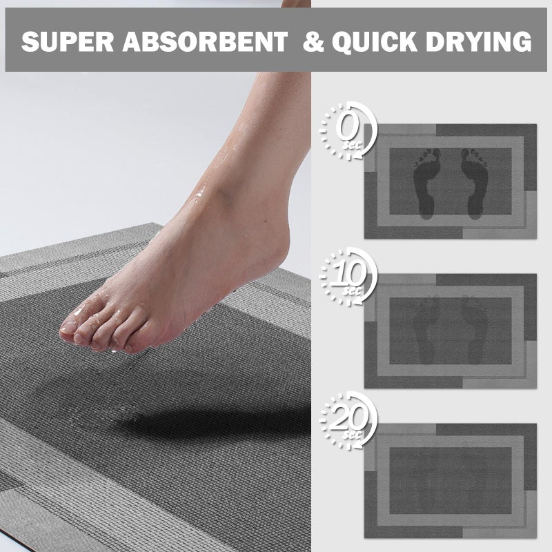 YDKGL Non Slip Bath Mat, Rubber Backing Ultra Thin Bathroom Rugs Fit Under Door Quick Dry Super Absorbent Washable Bath Rug Shower Mat for Bathroom Floor Bathtub Sink, Easy Care Dark Grey 16"x24" - Image 5