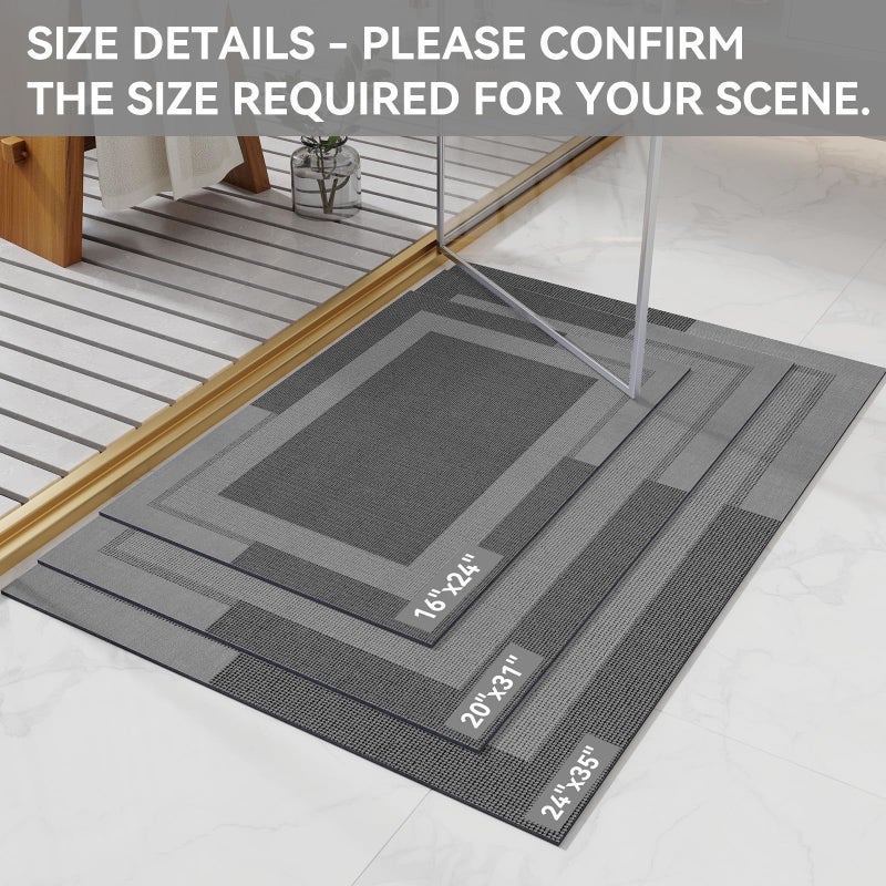 YDKGL Non Slip Bath Mat, Rubber Backing Ultra Thin Bathroom Rugs Fit Under Door Quick Dry Super Absorbent Washable Bath Rug Shower Mat for Bathroom Floor Bathtub Sink, Easy Care Dark Grey 16"x24" - Image 2