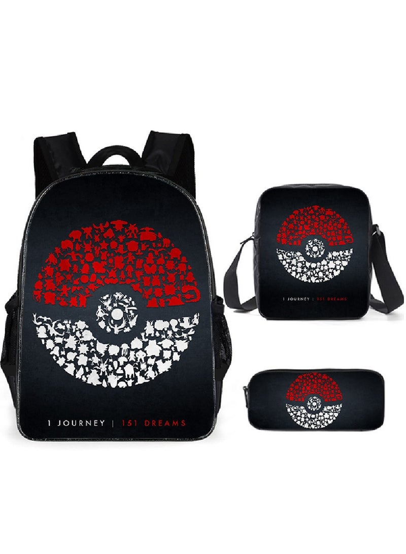 Pikachu Cartoon Primary And Secondary School Students Three-piece Schoolbag Large Capacity Three-piece Set - Image 1