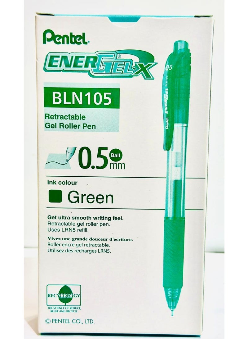 Pentel Ener Gel. X 0.5mm Gel Roller Pen Green BLN105 - Image 1