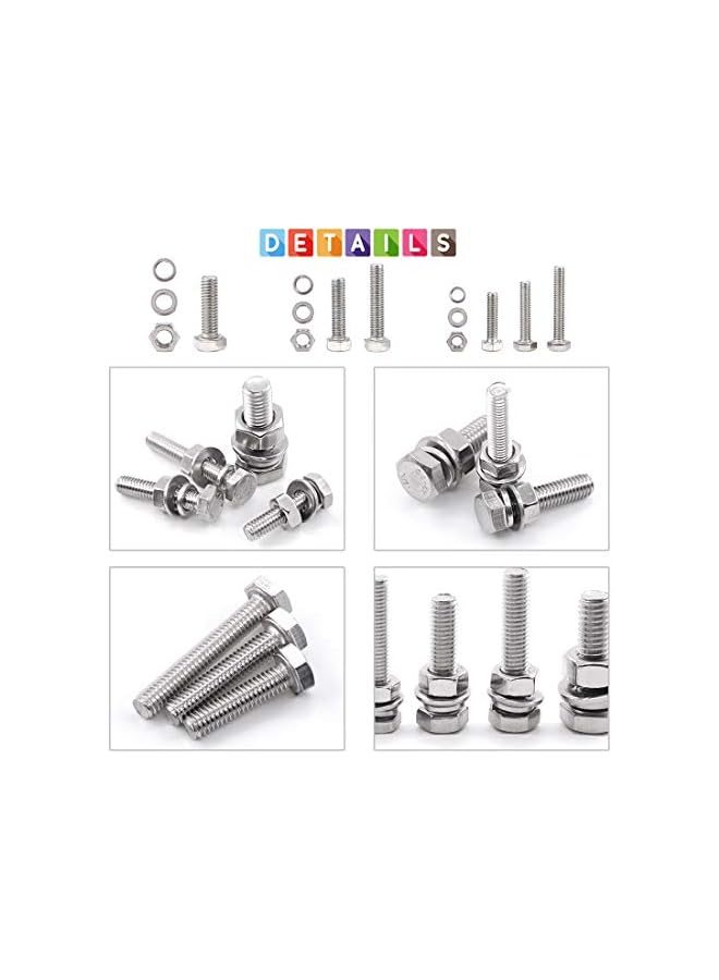 Glarks 510 Pieces Flat Hex Stainless Steel Screws Bolts Nuts Lock and Flat Gasket Washers Assortment Kit - Image 4