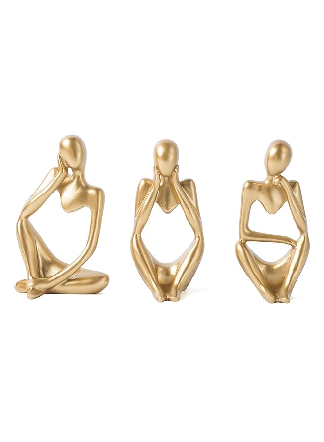 إيروريكس مجموعة من 3 تماثيل فنية تجريدية من الذهب لتزيين تمثال المفكر - Image 1