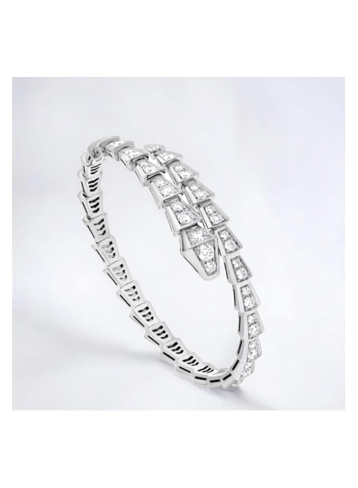 بونكا سوار عصري مرصع بالزريكون أنيق على شكل ثعبان للنساء فضى من بونكا - Image 2